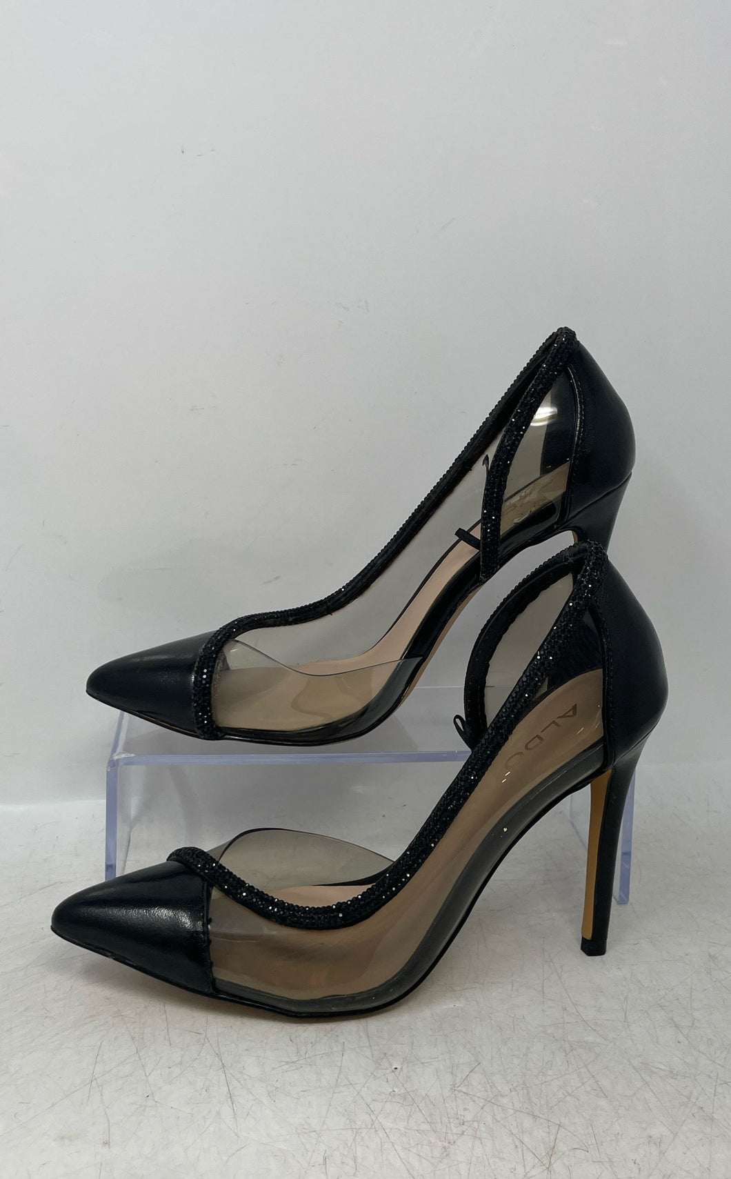 Aldo Womens Black Transparent Pointed Toe Slip-On Stiletto Pump Heels Size 6.5M