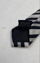 Load image into Gallery viewer, Gianni Viera Mens White Silver-Tone Striped Silk Keeper Loop Pointed Tie
