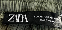 Load image into Gallery viewer, Zara Womens Green Flat Front Crinkle Wide-Leg Drawstring Trouser Pants Size XS
