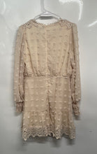 Load image into Gallery viewer, Lulus Womens Beige Lace Embroidered Long Sleeve Back Zip Mini Dress Size S
