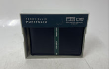Load image into Gallery viewer, Perry Ellis Mens Black Leather ID Window Card Holder Flap Bifold Wallet
