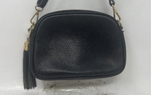 Load image into Gallery viewer, Womens Black Genuine Leather Tassel Adjustable Strap Zipper Crossbody Bag
