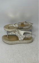 Load image into Gallery viewer, Michael Kors Girls Gold Tone Signature Print Flat Thong Sandals Size 3
