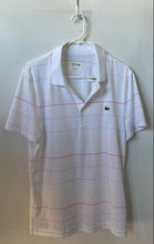 Load image into Gallery viewer, Lacoste Mens White Striped Print Collared Short Sleeve Golf Polo Shirt Size M
