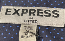 Load image into Gallery viewer, Express Mens Blue Black Polka Dot Cotton Fitted Long Sleeve Dress Shirt Size M
