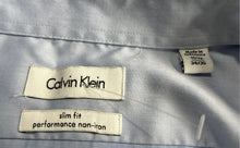 Load image into Gallery viewer, Calvin Klein Mens Light Blue Slim Fit Performance Non-Iron Dress Shirt Size 15.5
