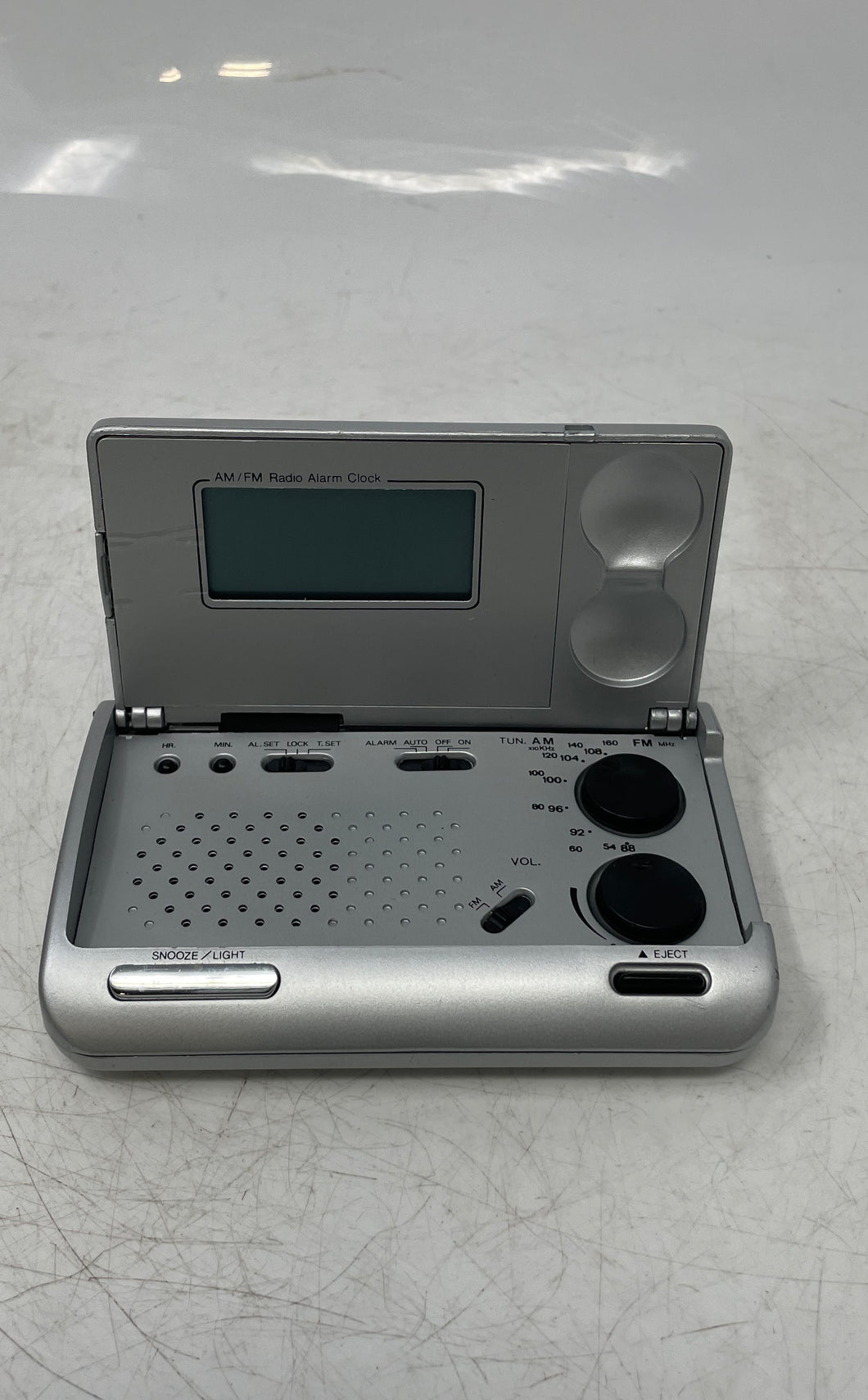 Unbranded Silver Portable AM/FM LCD Alarm Clock Radio Not Tested