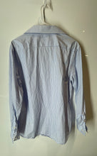 Load image into Gallery viewer, Michael Kors Mens Blue White Striped Slim Fit Long Sleeve Dress Shirt Size L
