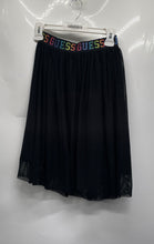 Load image into Gallery viewer, Guess Womens Black Net Elastic Waist Logo Pleated Midi Flare Skirt Size 12
