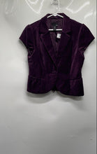 Load image into Gallery viewer, H&amp;M Womens Purple Velvet Notch Lapel Cap Sleeve One-Button Blazer Jacket Size 12
