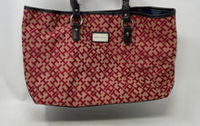 Load image into Gallery viewer, Tommy Hilfiger Womens Red Brown Signature Print Double Handle Lined Tote Bag
