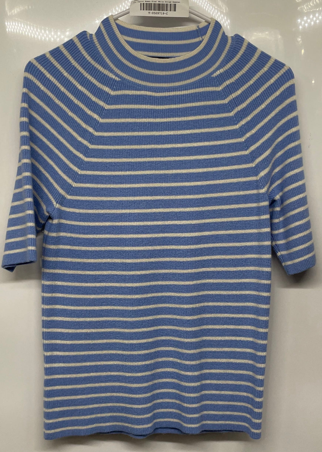 Ann Taylor Womens Blue White Striped Short Sleeve Pullover Sweater Size M