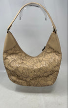 Load image into Gallery viewer, Paola Del Lungo Womens Beige Floral Leather Laser Cut Inner Pockets Hobo Bag
