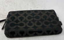Load image into Gallery viewer, Coach Womens Black Brown Signature Print Charm Outer Pocket Wristlet Wallet
