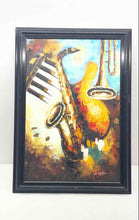 Load image into Gallery viewer, Signed And Framed Saxophone Trombone And Piano Musical Instrument Art Painting
