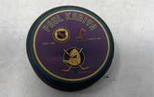 Load image into Gallery viewer, Vintage 1996 Official Anaheim Mighty Ducks Ice Hockey Puck Paul Kariya 9
