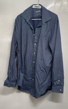 Load image into Gallery viewer, Michael Kors Mens Blue White Geometric Print Slim Fit Dress Shirt Size 17 1/2
