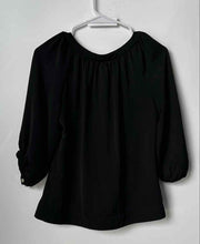 Load image into Gallery viewer, H&amp;M Womens Black Roll Tab Sleeve Split Neck Pullover Tunic Top Size 4
