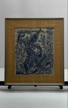 Load image into Gallery viewer, Mid Century Blue Thai Temple Rubbing Warrior Figure Framed Wall Decor Art Print

