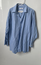 Load image into Gallery viewer, Calvin Klein Mens Blue White Striped Cotton Long Sleeve Dress Shirt Sz 17 32/33
