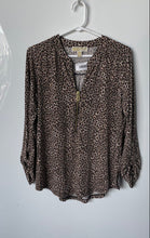 Load image into Gallery viewer, Michael Kors Womens Brown Black Animal Print Long Sleeve Blouse Top Size M
