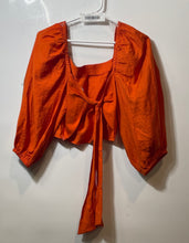 Load image into Gallery viewer, Express Womens Orange Short Sleeve Tie-Front Cropped Blouse Top Size Small

