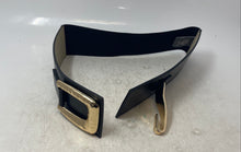 Load image into Gallery viewer, Vince Camuto Womens Black Gold Tone Hammered Buckle Designer Belt
