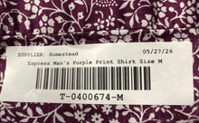 Load image into Gallery viewer, Express Mens Purple Floral Cotton Short Sleeve Collared Dress Shirt Size M
