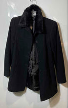 Load image into Gallery viewer, Sybilla Womens Black Long Sleeve Faux Fur Collar Button-Front Overcoat Size M
