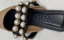 Load image into Gallery viewer, Zara Womens Brown Black Leather Pointed Toe Slip-On Pearl Mule Flats Size EUR 35
