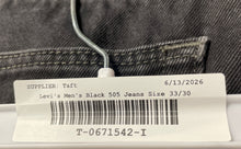 Load image into Gallery viewer, Levi's Mens 505 Black Denim Dark Wash Mid-Rise Stretch Straight Jeans Size 33/30
