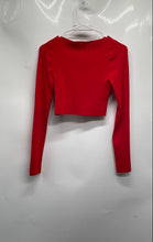 Load image into Gallery viewer, Express Womens Red Long Sleeve Surplice Neck Cropped Blouse Top Size Medium
