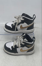 Load image into Gallery viewer, Nike Kids Air Jordan 1 Mid Patent SE Black White &amp; Gold Sneaker Shoes Size 5C
