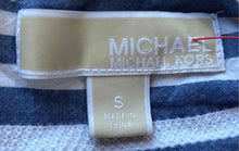 Load image into Gallery viewer, Michael Kors Womens Blue White Striped V-Neck Hi-Low Blouse Top Size Small
