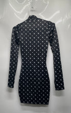 Load image into Gallery viewer, Divided By H&amp;M Womens Black White Monogram Long Sleeve Bodycon Dress Size XXS

