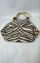 Load image into Gallery viewer, Michael Kors Womens Marina Beige Zebra Print Braided Rope Handle Tote Handbag
