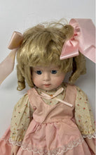 Load image into Gallery viewer, Pink Dress Floral Curly Blonde Hair Blue Eyes Fashion Porcelain Doll
