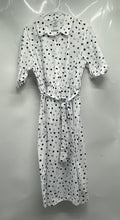 Load image into Gallery viewer, DKNY Womens White Blue Polka Dot Print Cotton Tie-Waist Shirt Dress Size 14
