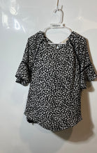 Load image into Gallery viewer, Loft Womens Black White Printed Short Sleeve Round Neck Blouse Top Size L
