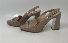 Load image into Gallery viewer, Karl Lagerfeld Paris Womens Beige Slip-On Chain Block Slingback Heels Size 9
