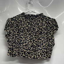 Load image into Gallery viewer, Zara Womens Black Beige Leopard Print Ruffle Neck Cropped Blouse Top Size M

