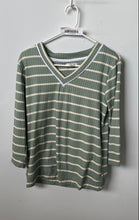 Load image into Gallery viewer, Anne Klein Womens Green White Striped Print 3/4 Sleeve Pullover T-Shirt Size S
