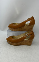 Load image into Gallery viewer, Michael Kors Womens Brown Leather Peep Toe Wedge Heel Slingback Sandals Size 6 M
