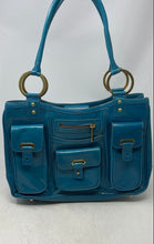Load image into Gallery viewer, Charles David Womens Blue Leather Inner Pocket Bottom Studs Satchel Handbag
