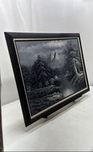 Load image into Gallery viewer, Black And White Forest &amp; Calm Lake Landscape Framed Signed Art Painting
