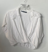 Load image into Gallery viewer, Zara Womens White Short Sleeve Collared Wrap Cropped Blouse Top Size Large
