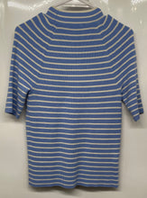 Load image into Gallery viewer, Ann Taylor Womens Blue White Striped Short Sleeve Pullover Sweater Size M
