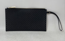 Load image into Gallery viewer, Michael Kors Womens Black Gold-Tone Hardware Perforated Zipper Wristlet Wallet
