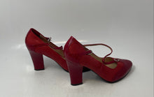 Load image into Gallery viewer, Romabet Womens Red Leather Pointed Toe Buckle T-Strap Block Pump Heels Size 7
