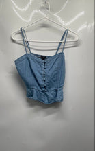 Load image into Gallery viewer, Forever 21 Womens Blue Denim Button-Front Smocked Back Cropped Tank Top Size M
